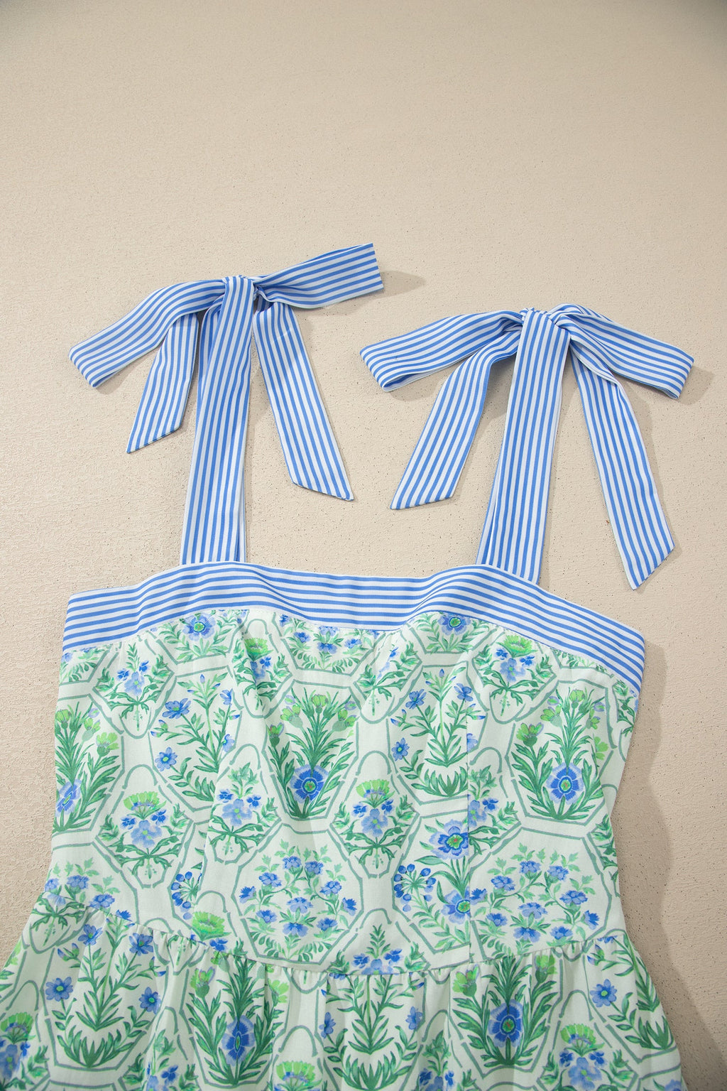 Floral Geometric Stripe Patchwork Sleeveless Dress