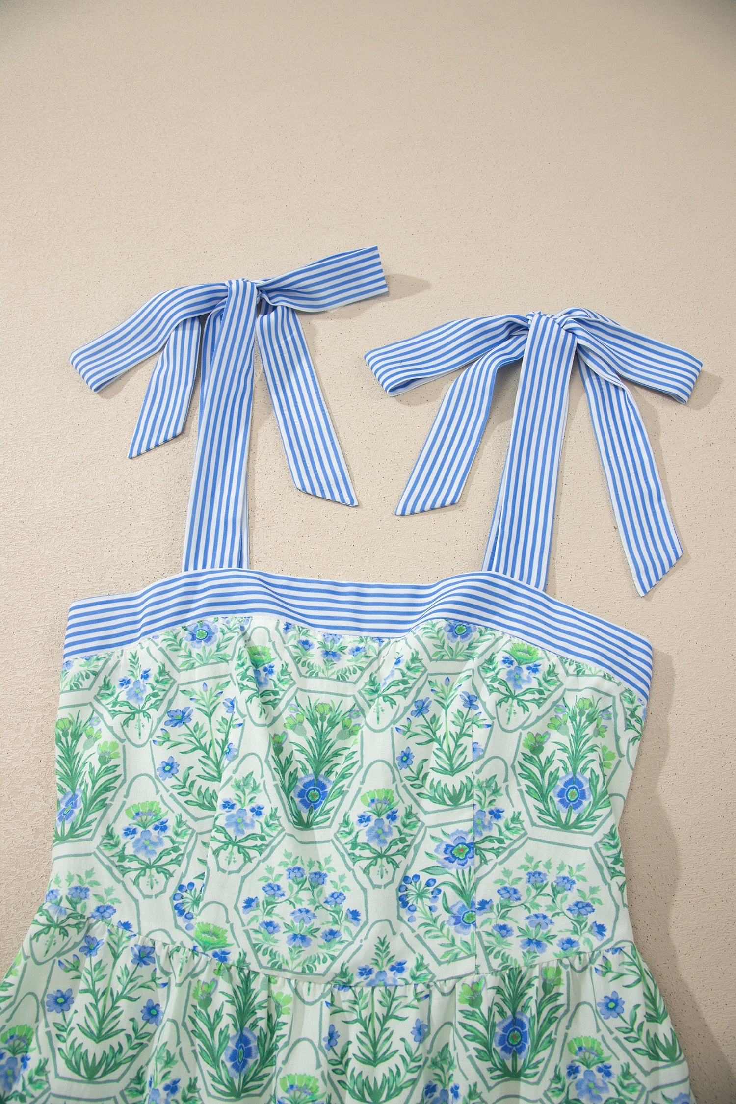 Floral Geometric Stripe Patchwork Sleeveless Dress