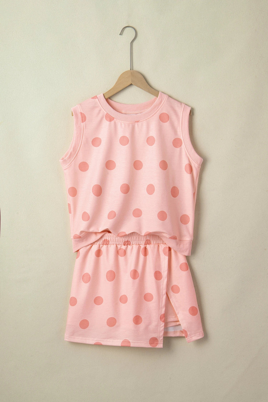 Polka Dot Ribbed Trim Tank & Mini Skort Set