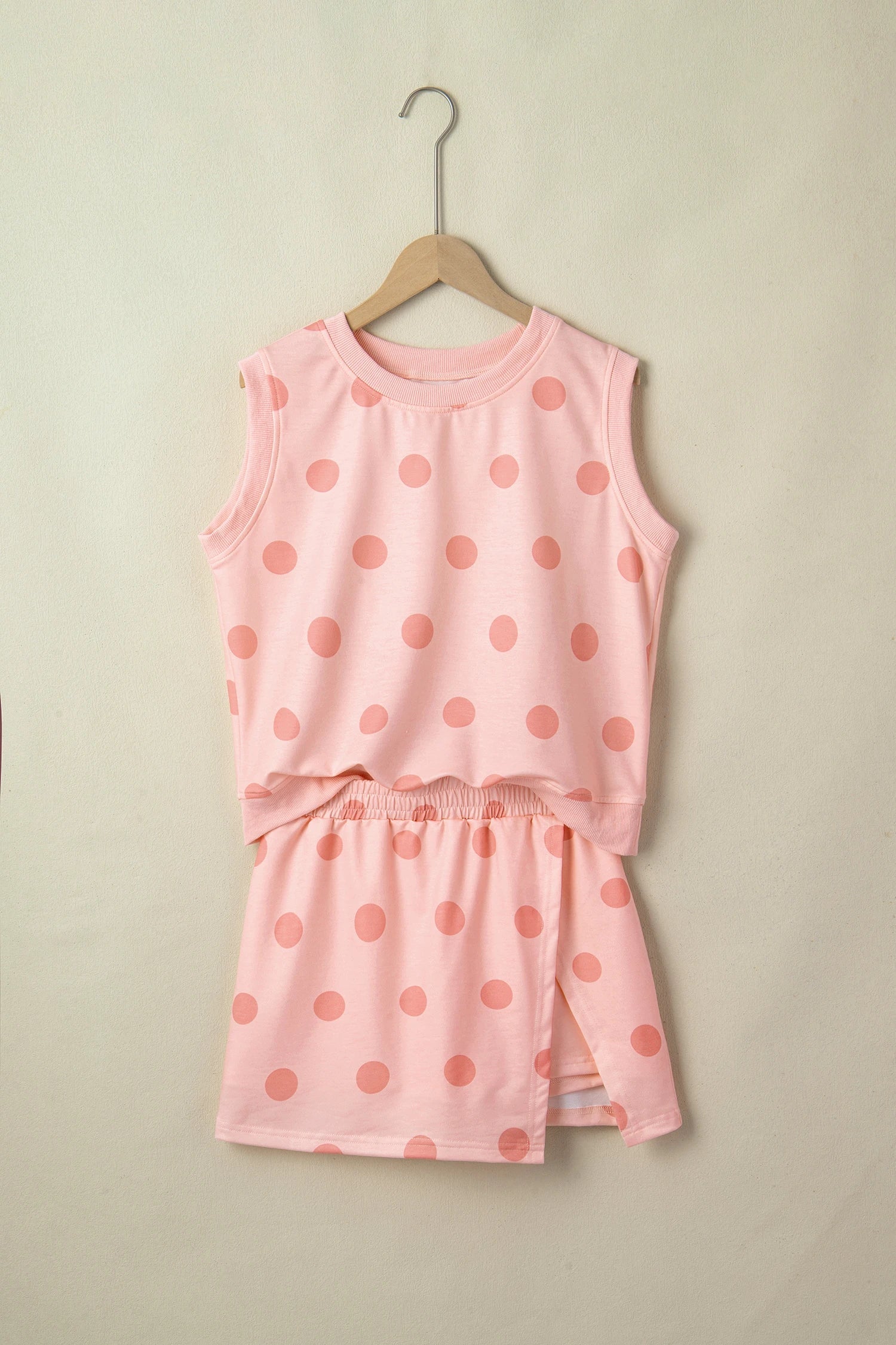 Polka Dot Ribbed Trim Tank & Mini Skort Set