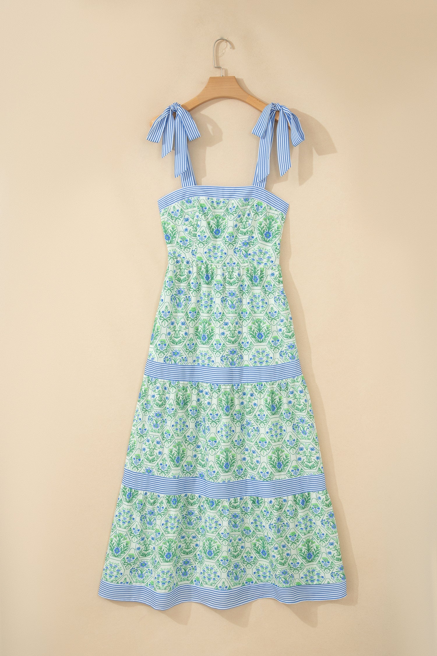 Floral Geometric Stripe Patchwork Sleeveless Dress