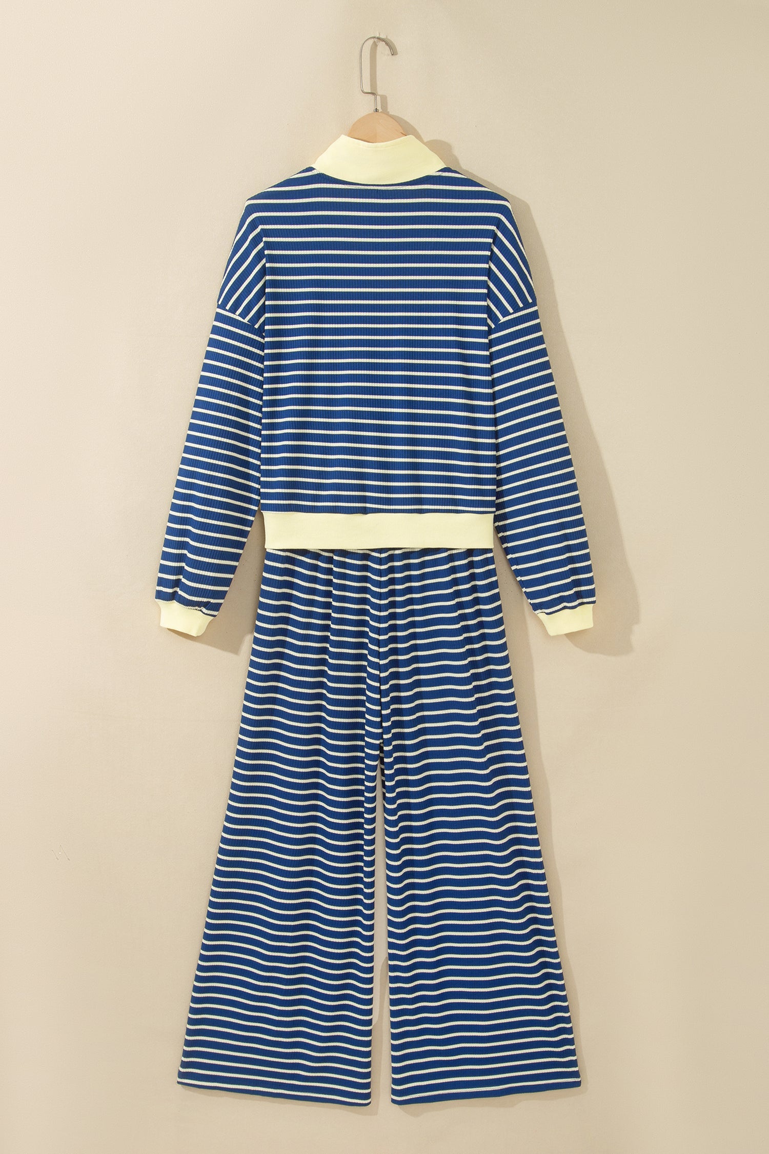 Stripe Colorblock Zip V-Neck Pullover and Pants Set