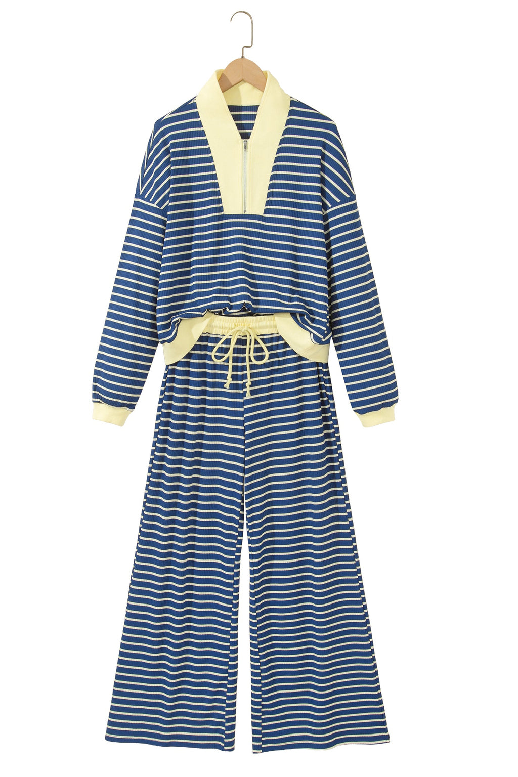 Stripe Colorblock Zip V-Neck Pullover and Pants Set