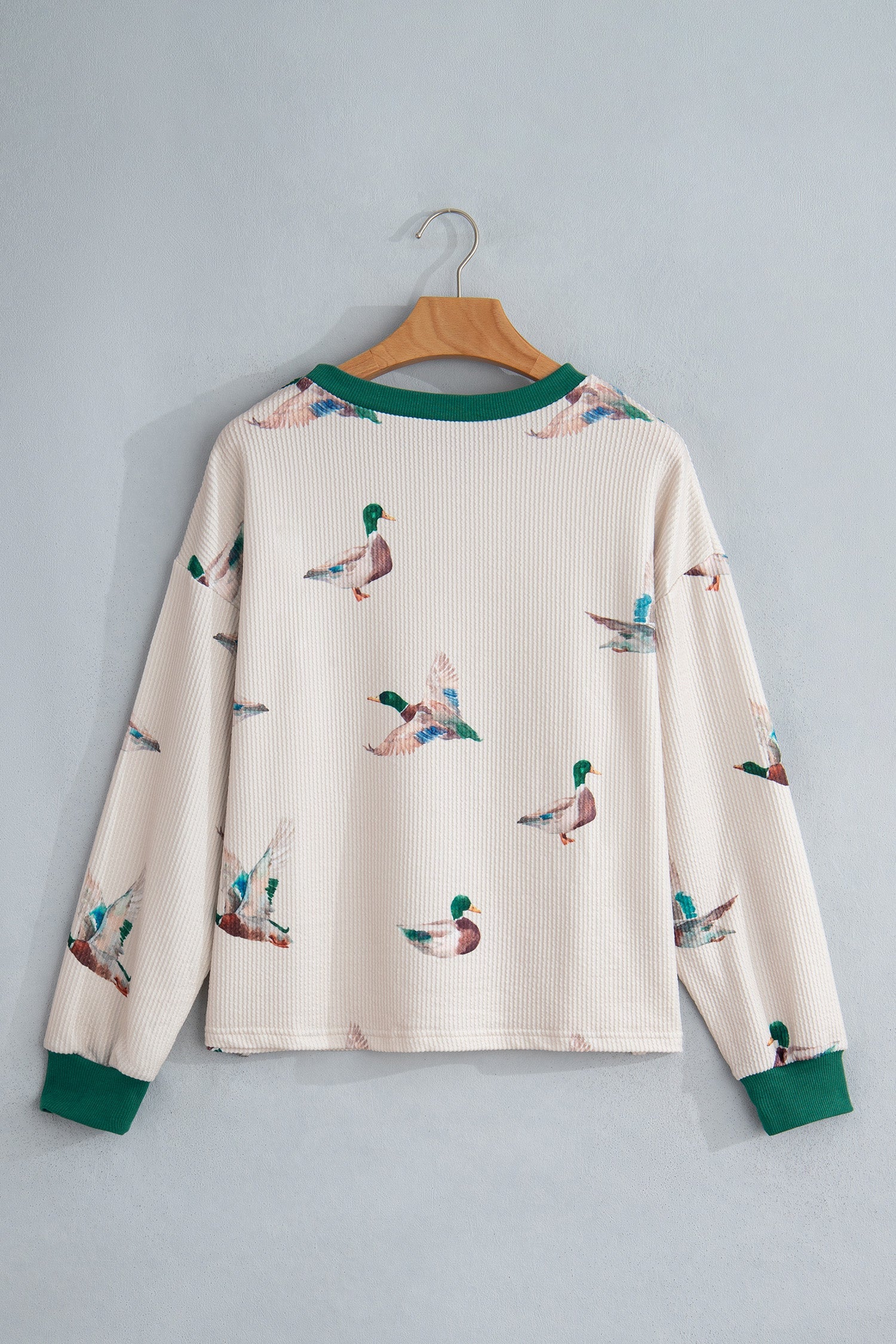 Mallard Duck Corded Knit Crew Neck Pullover Top
