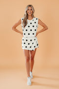 Polka Dot Ribbed Trim Tank & Mini Skort Set