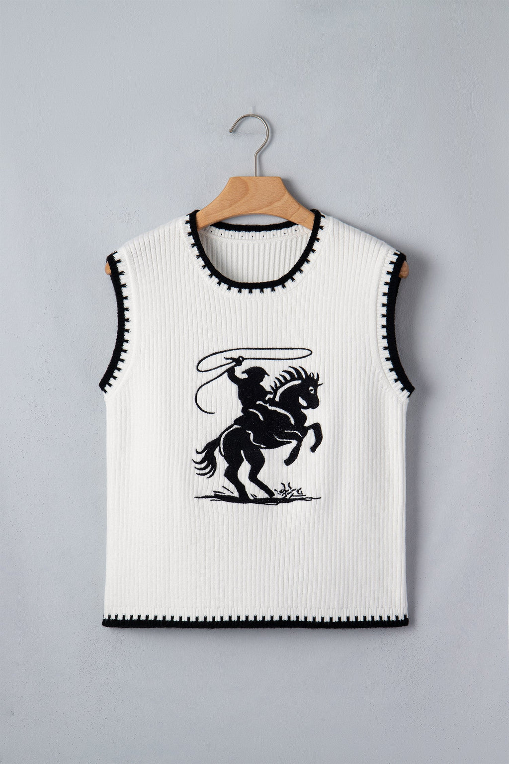 Western Rodeo Cowboy Contrast Trim Sweater Top