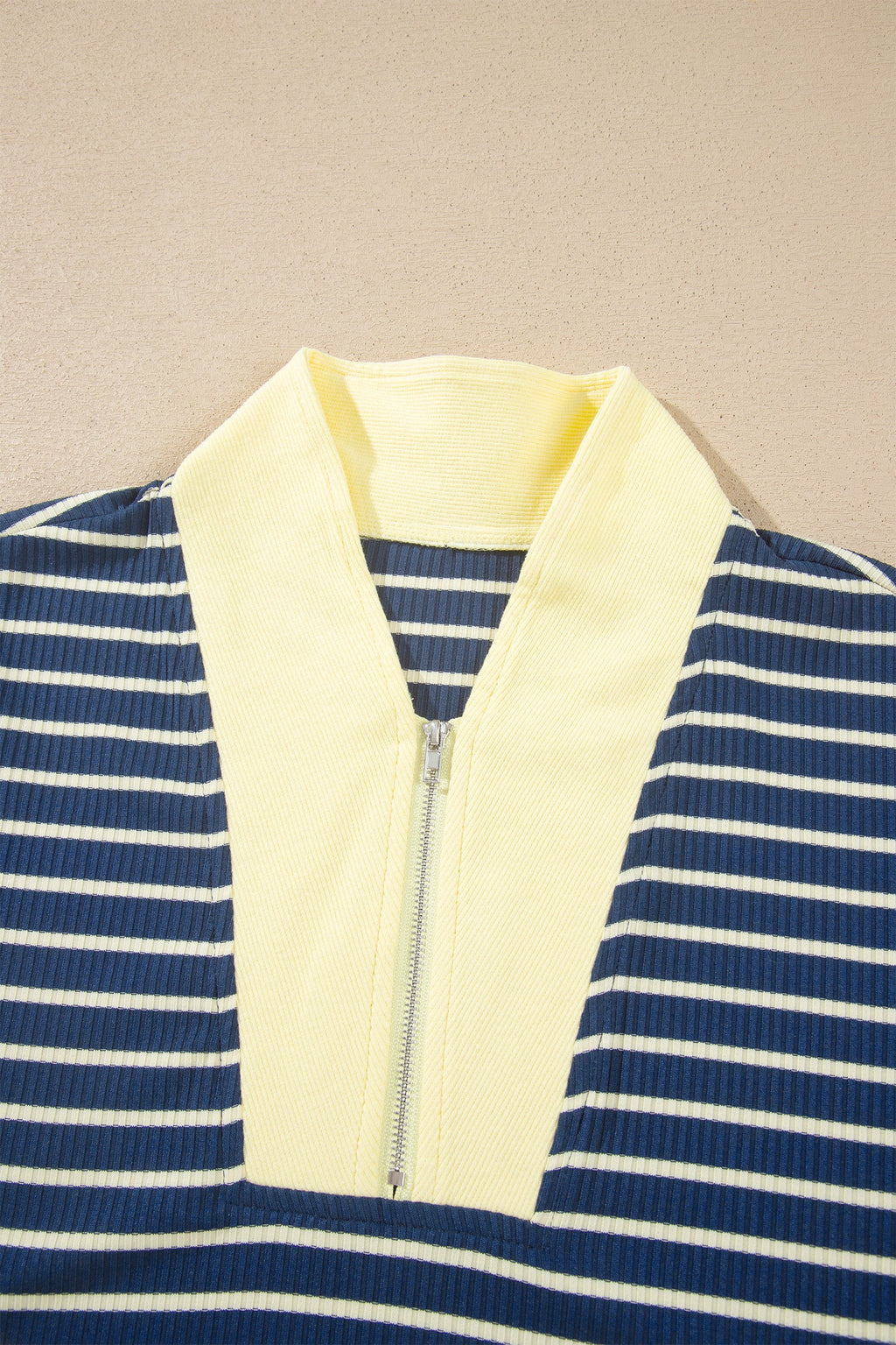 Stripe Colorblock Zip V-Neck Pullover and Pants Set