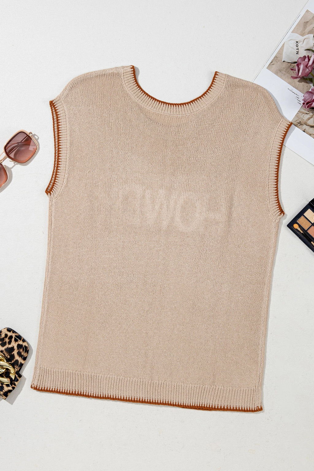 Western HOWDY Contrast Trim Sleeveless Sweater