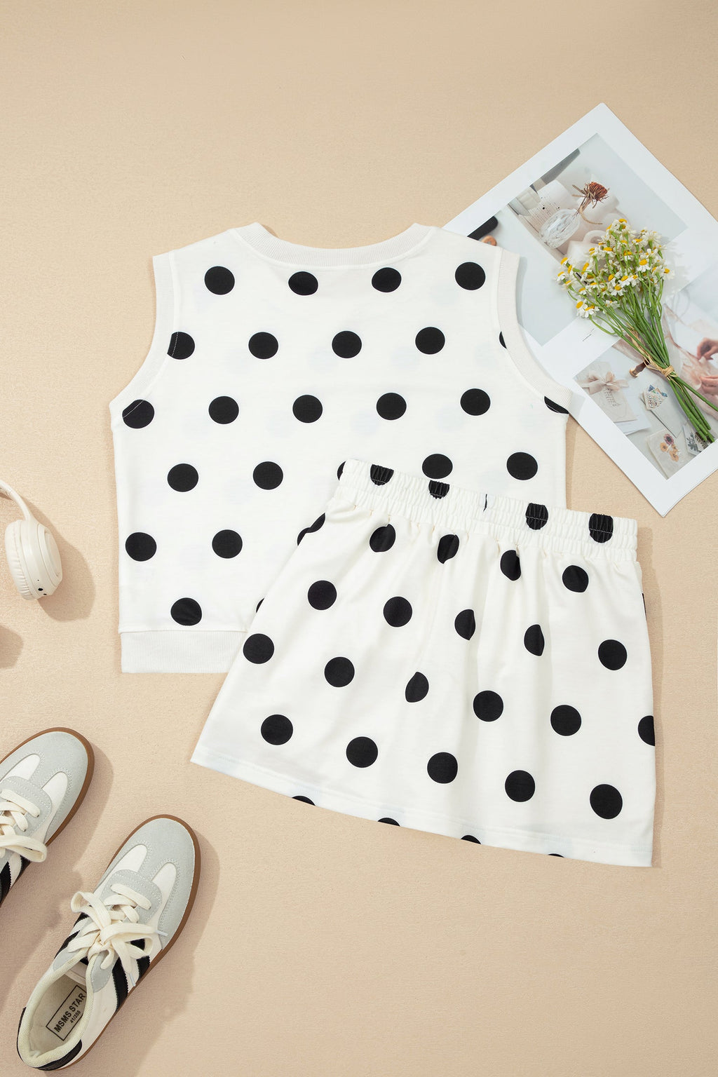 Polka Dot Ribbed Trim Tank & Mini Skort Set