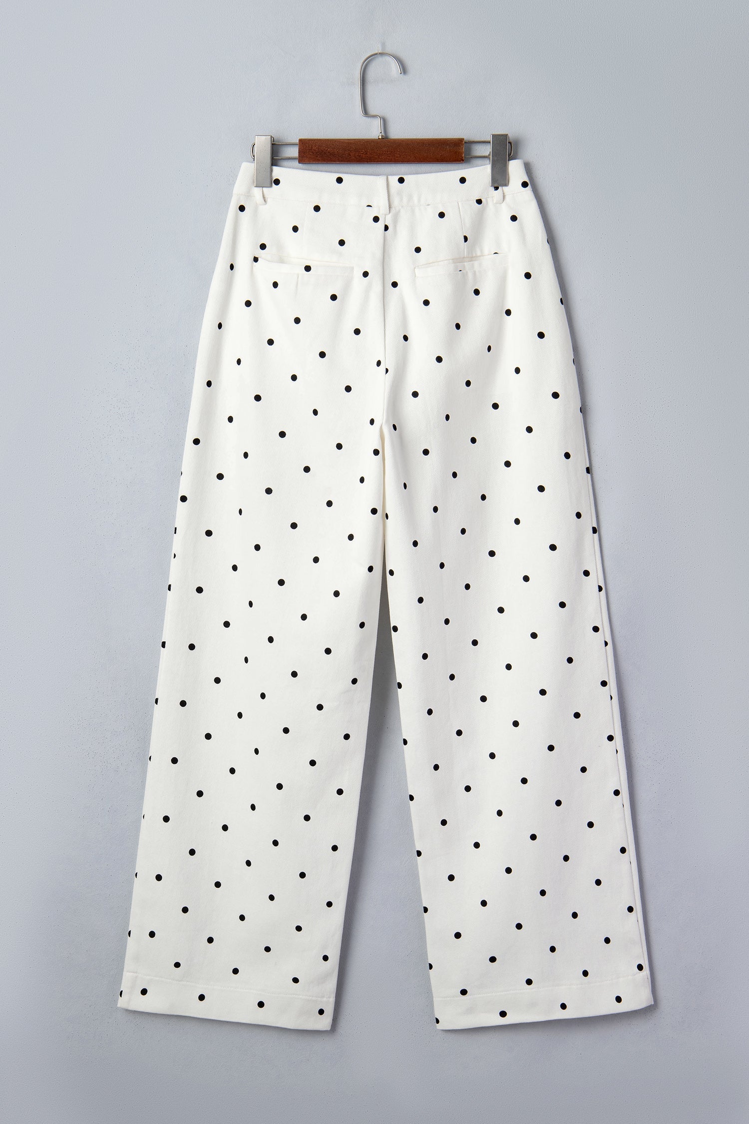 Polka Dot Denim Scalloped Patch Pocket Pants