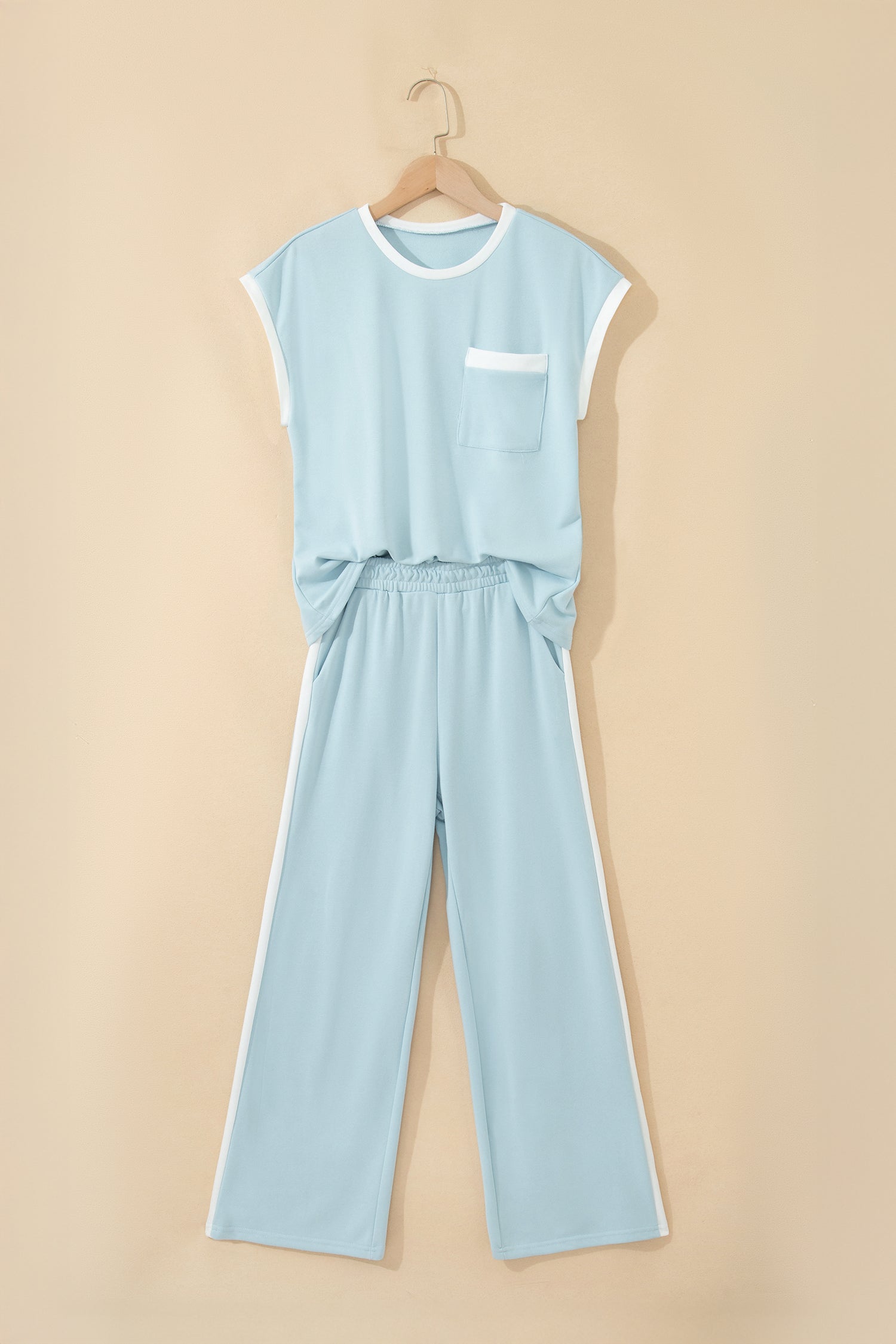 Contrast Trim Boxy Tank & Wide Leg Pants Set
