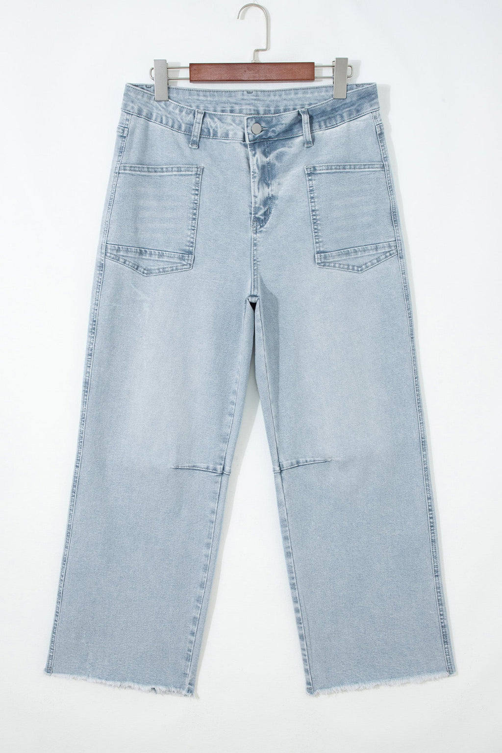 Denim Frayed Hem Cropped Straight Leg Jeans