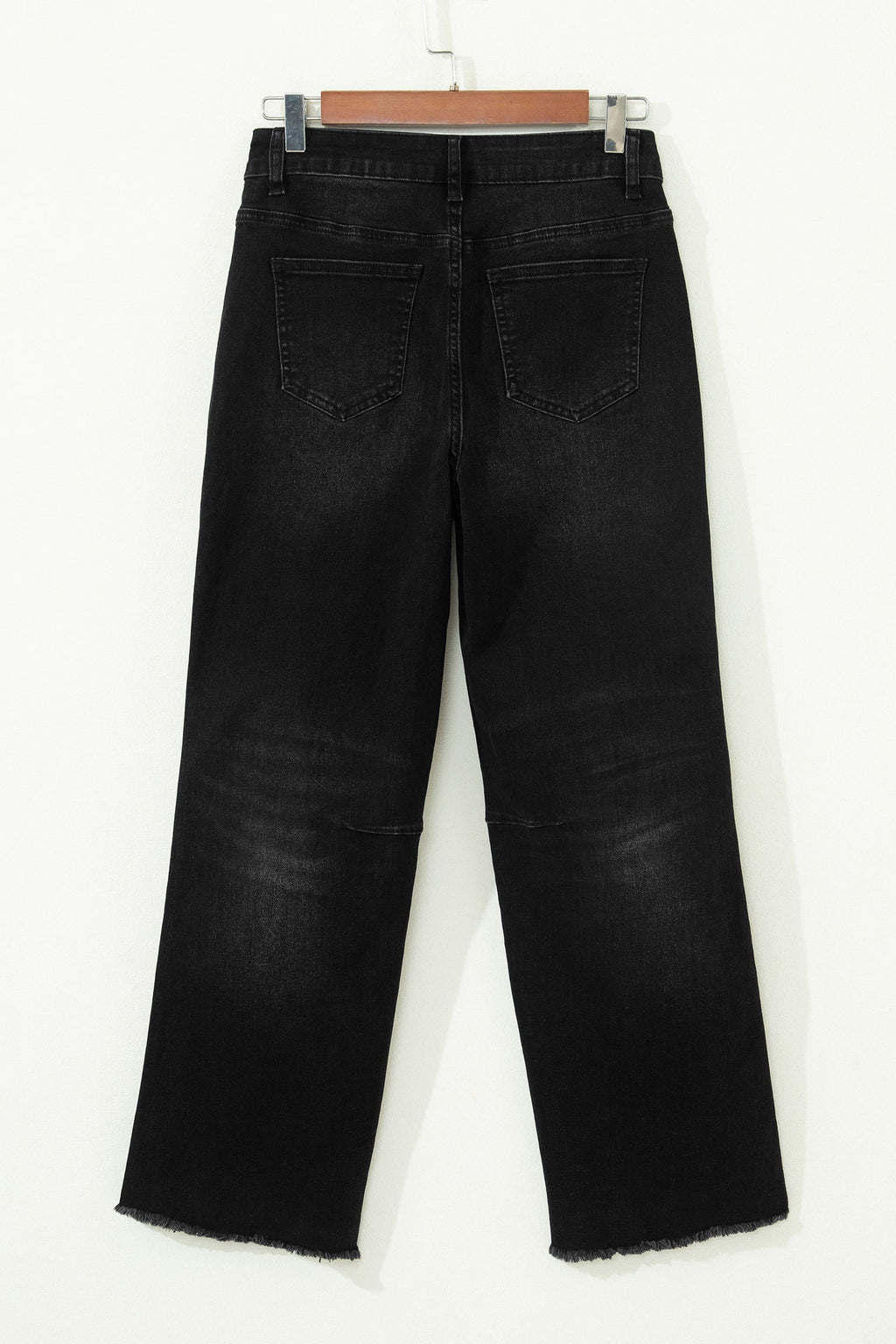Denim Frayed Hem Cropped Straight Leg Jeans