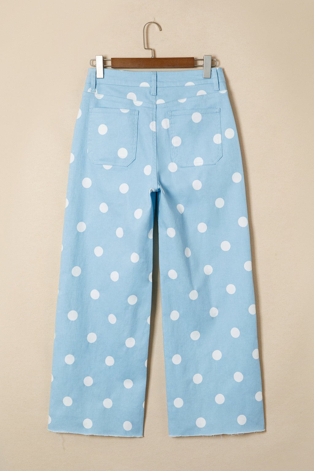 Polka Dot Denim Raw Hem High Waist Jeans