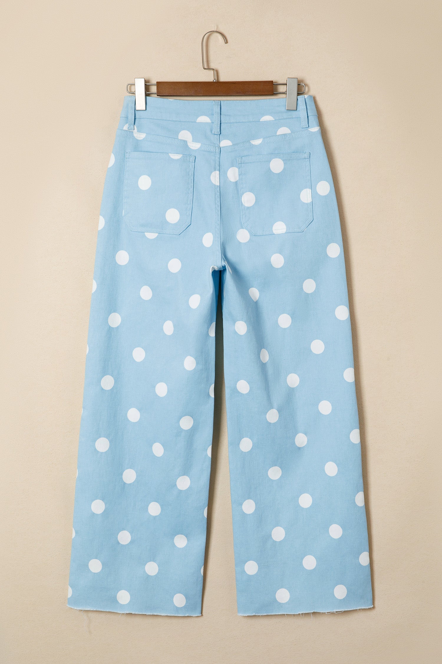 Polka Dot Denim Raw Hem High Waist Jeans