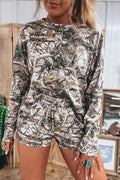 Camo Long Sleeve Top & Elastic Waist Shorts Set
