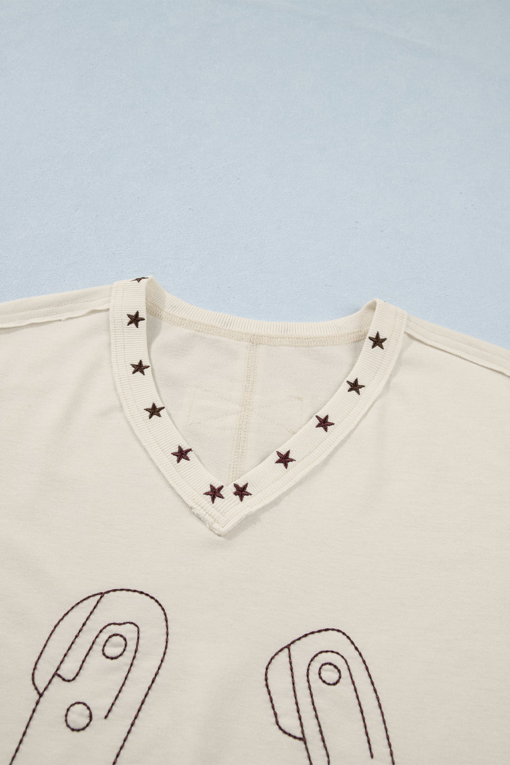 Embroidered Horseshoe Star Trim V-Neck Tank Top