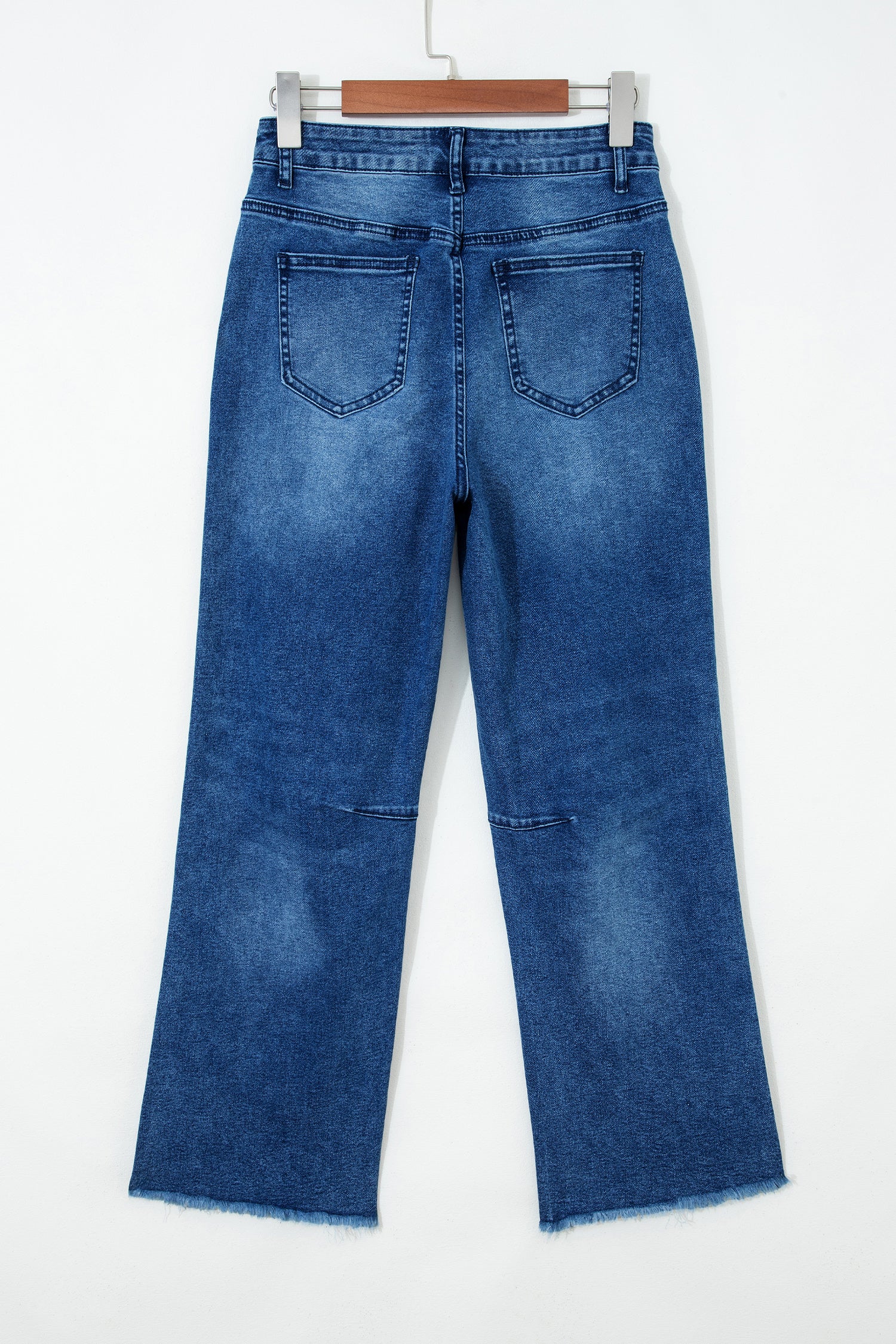 Denim Frayed Hem Cropped Straight Leg Jeans