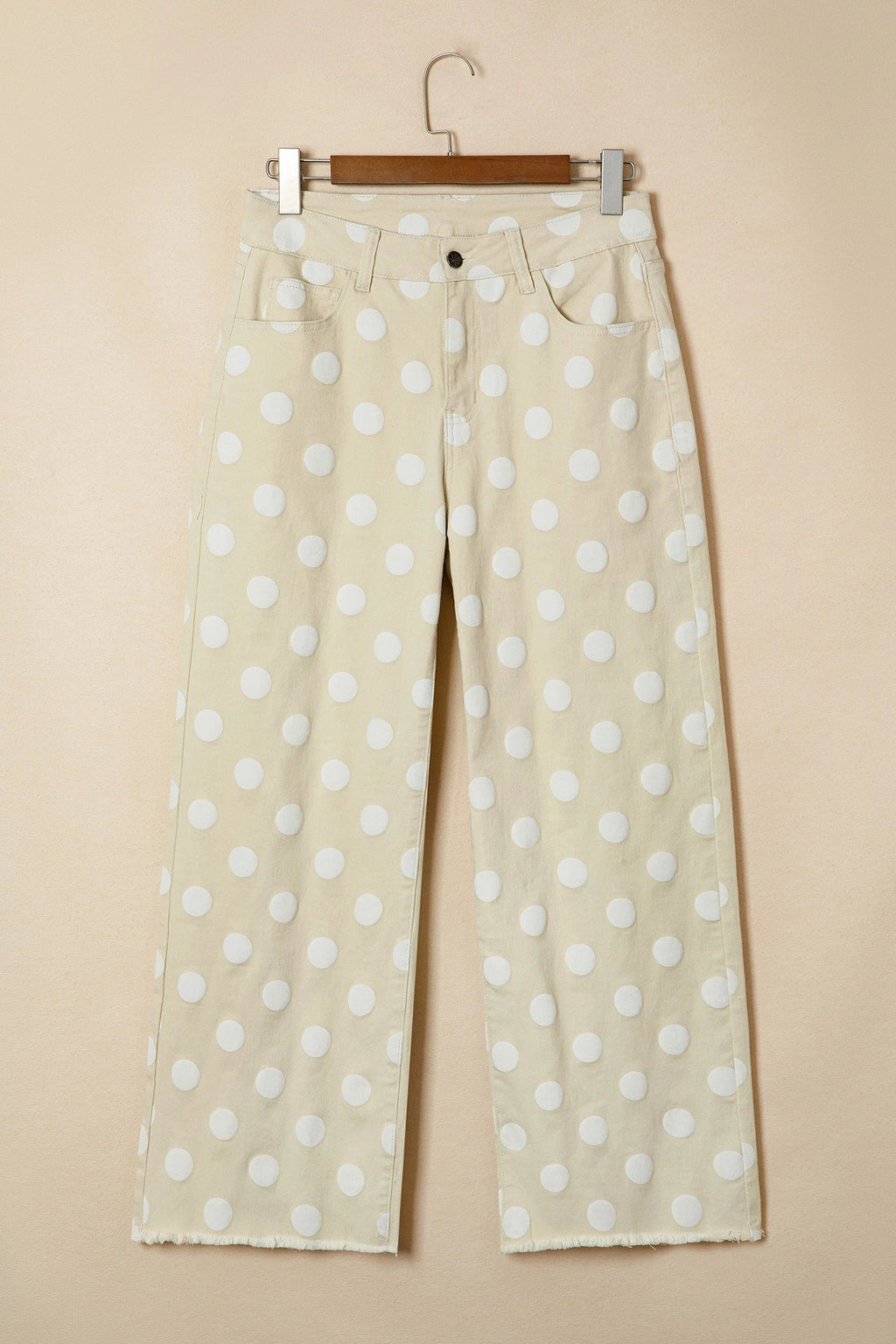 Polka Dot Denim Raw Hem High Waist Jeans