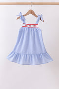 Blue flag embroidery ruffle dress