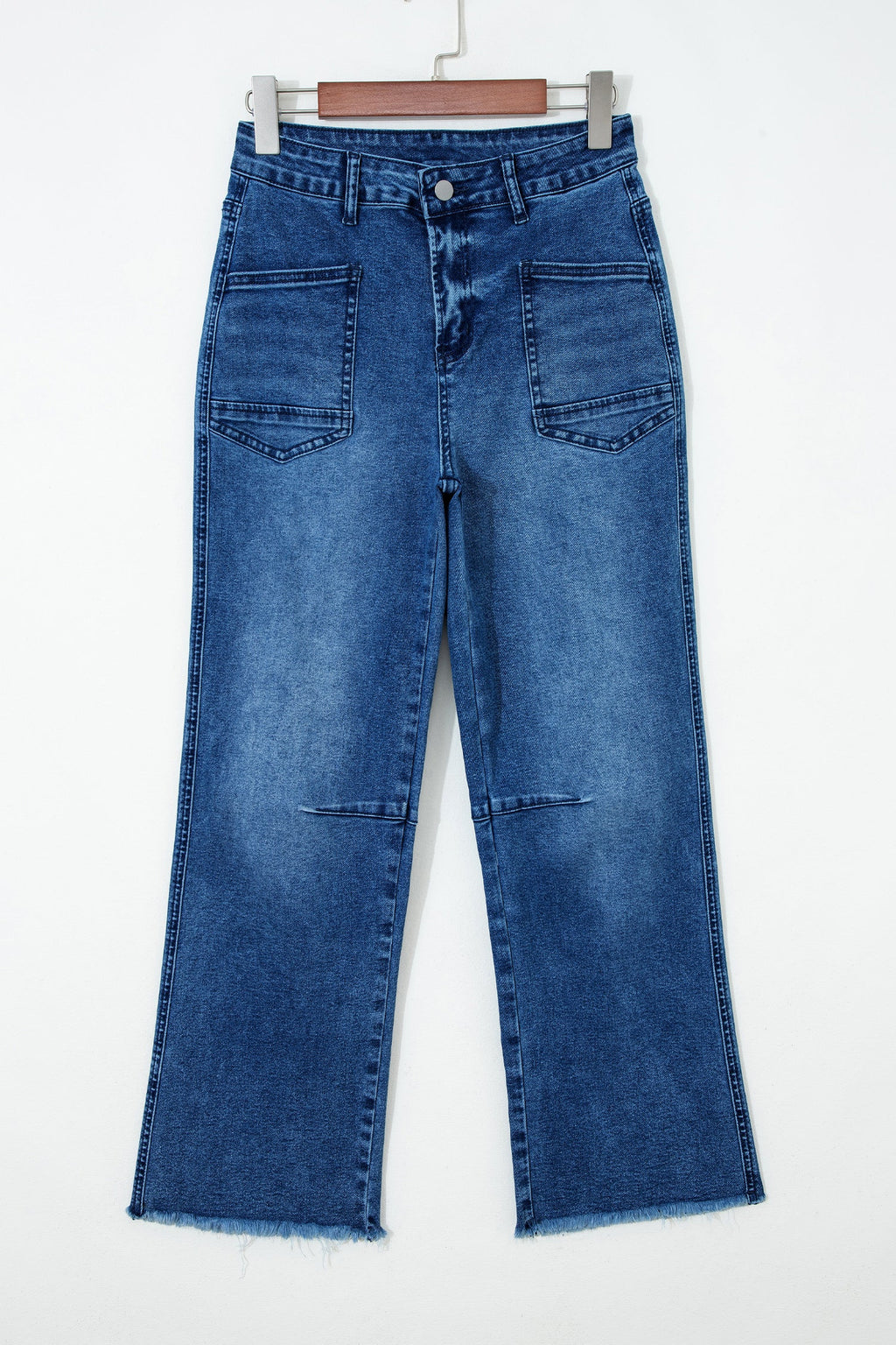 Denim Frayed Hem Cropped Straight Leg Jeans