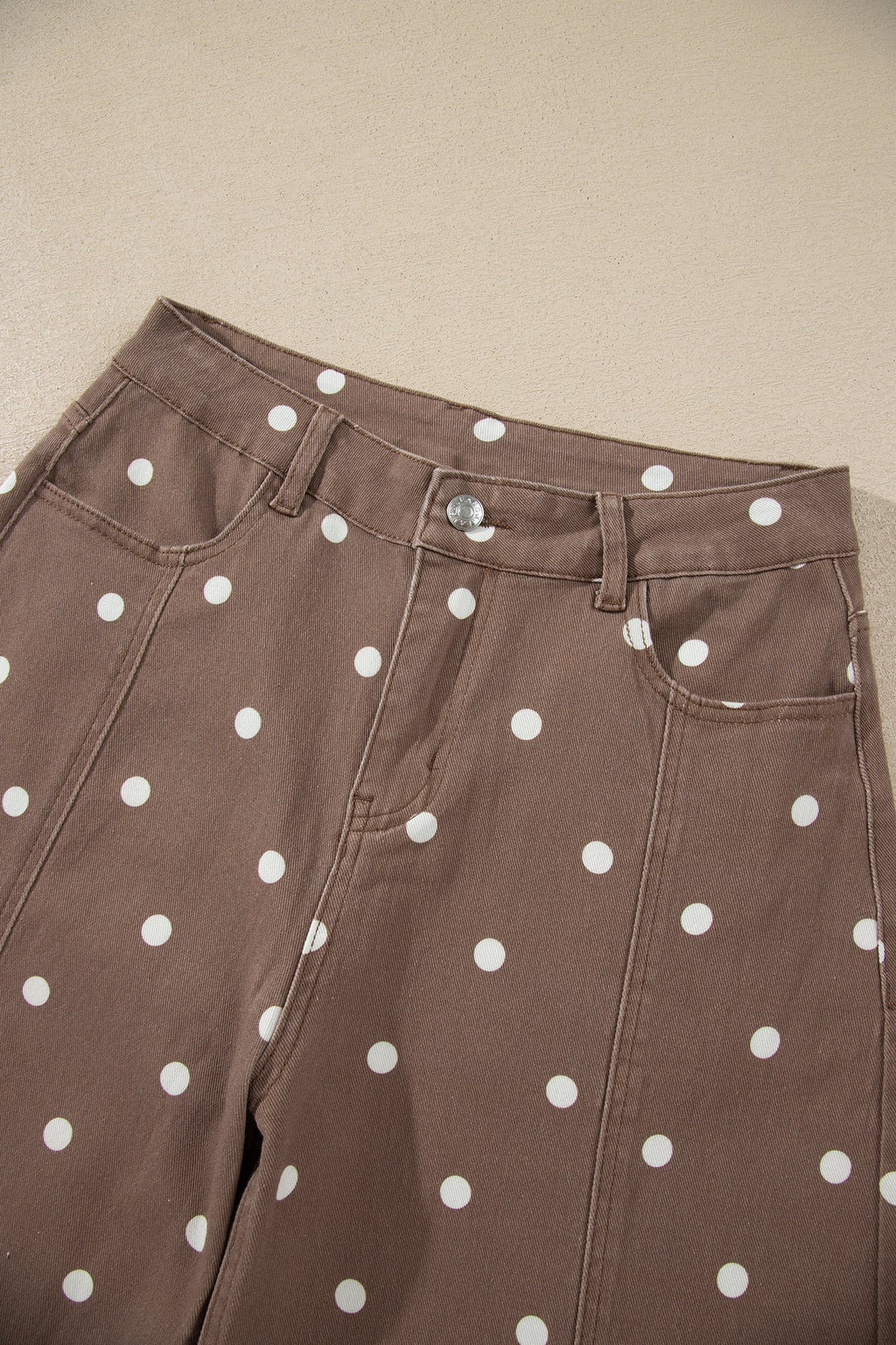 Polka Dot Denim Tailored Seam Barrel Leg Jeans