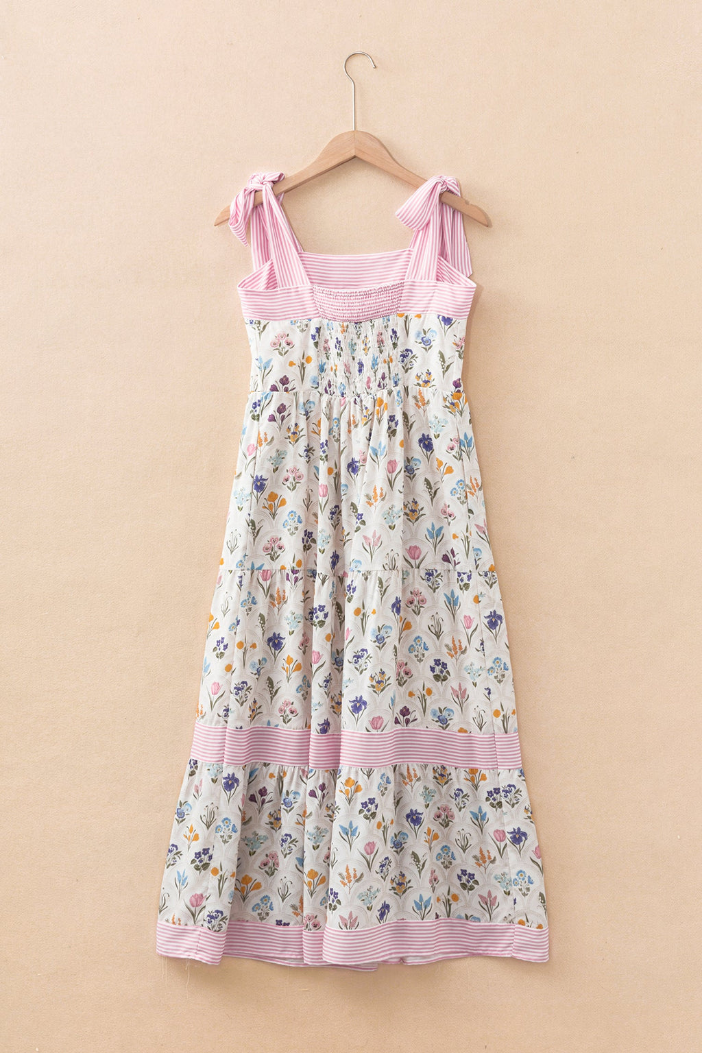 Floral Stripe Detail Knot Strap Maxi Dress
