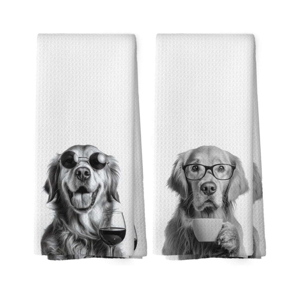 Golden Retriever Waffle Weave Kitchen Dish Towel