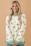 Mallard Stripe Contrast Trim Drop Shoulder Sweatshirt