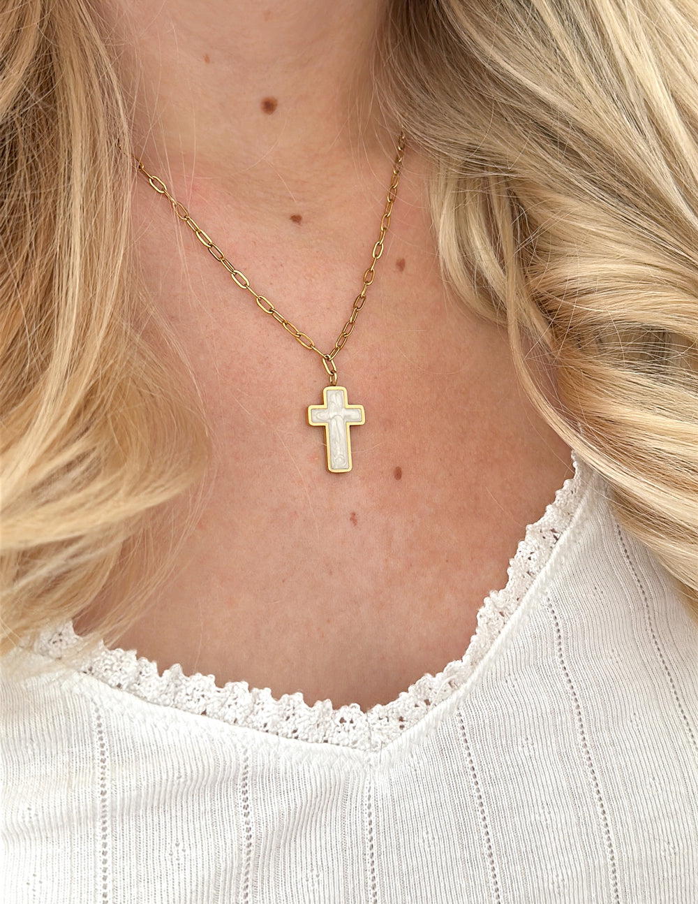 White Enamel Cross Necklace