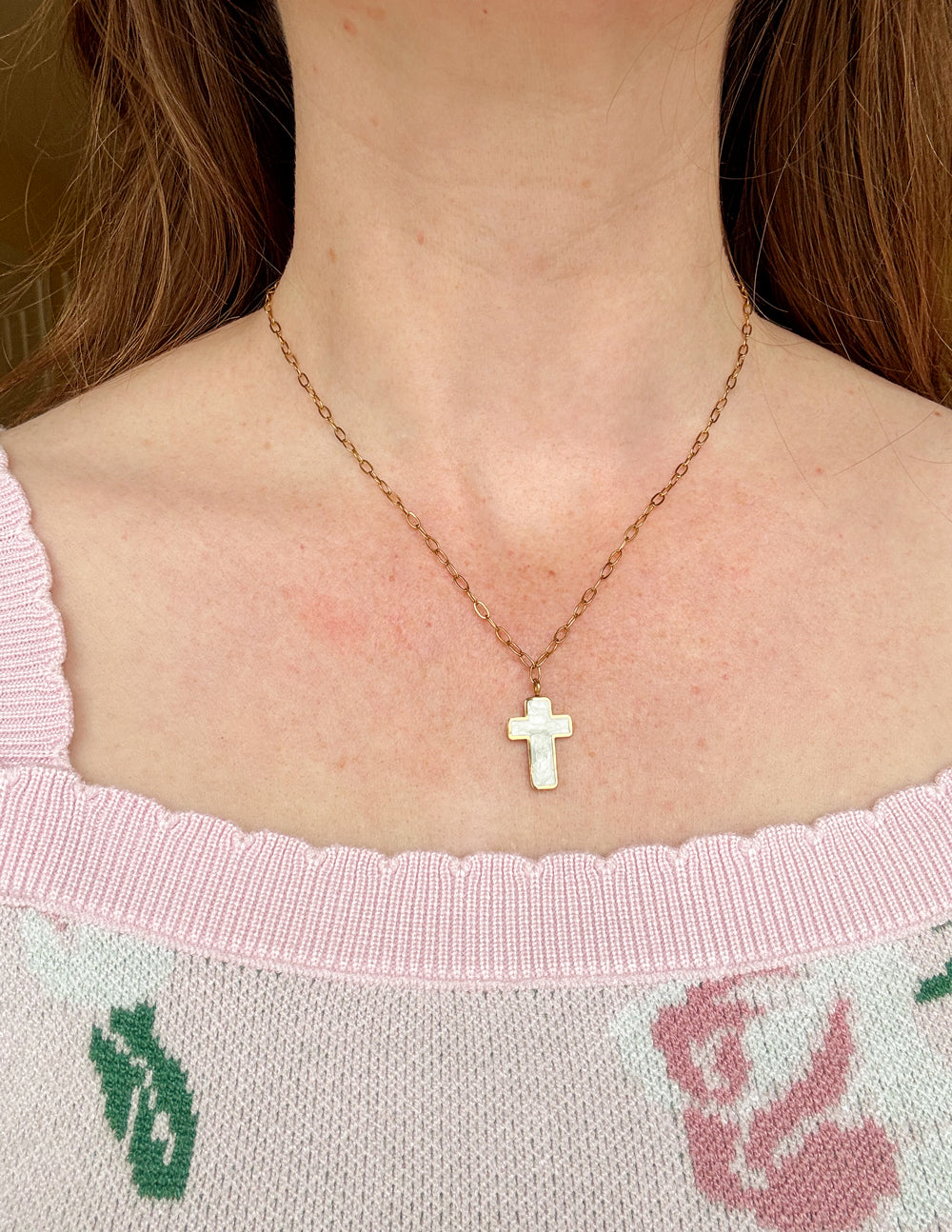 White Enamel Cross Necklace