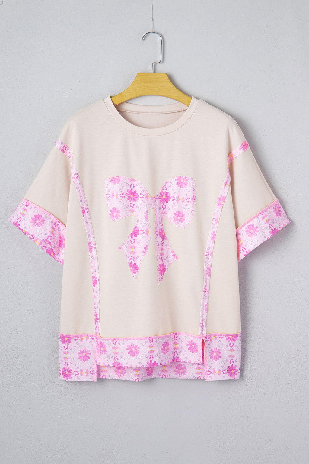 Floral Daisy Bow Patchwork Short Sleeve T-Shirt