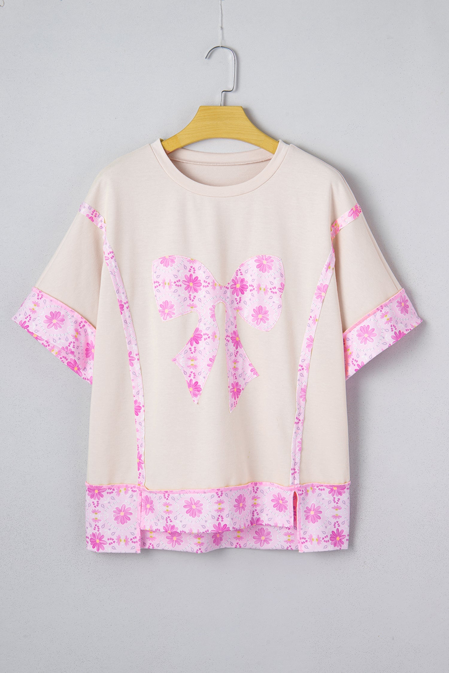 Floral Daisy Bow Patchwork Short Sleeve T-Shirt
