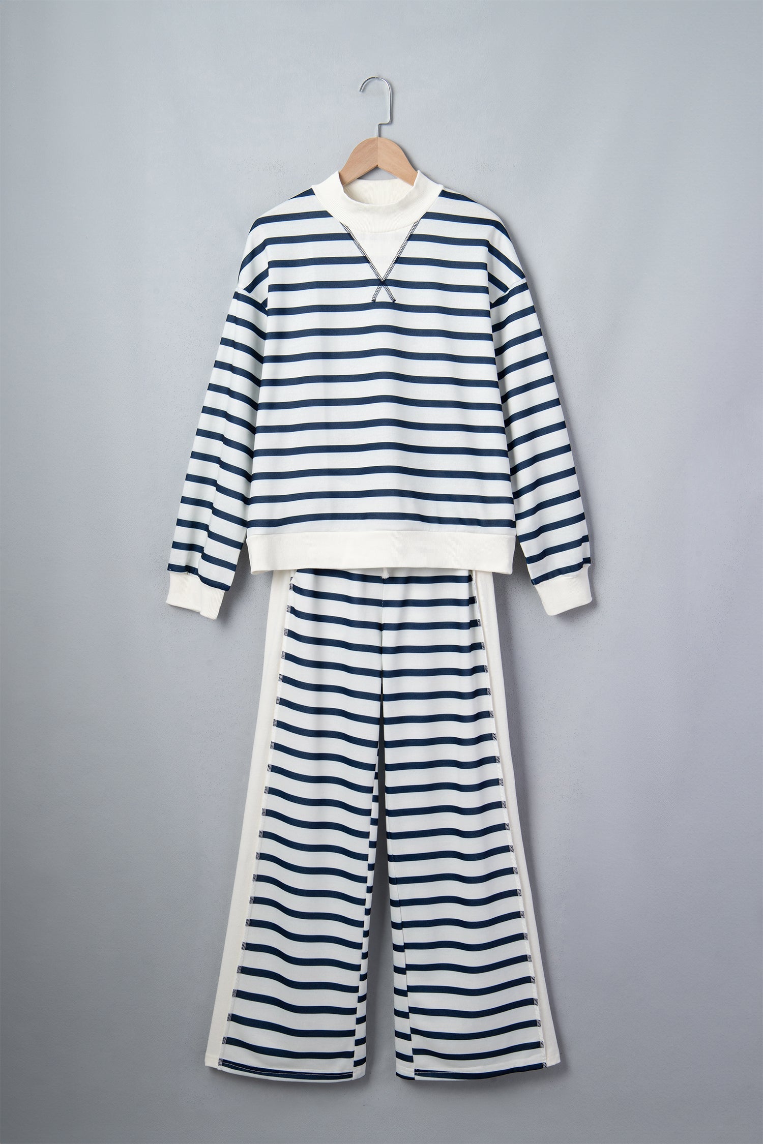 Stripe Mock Neck Top & Reverse Seam Pants Set