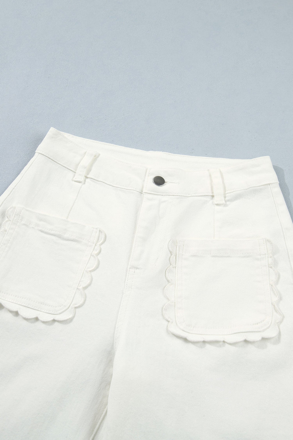 Solid Denim Scalloped Patch Pocket Shift Jeans