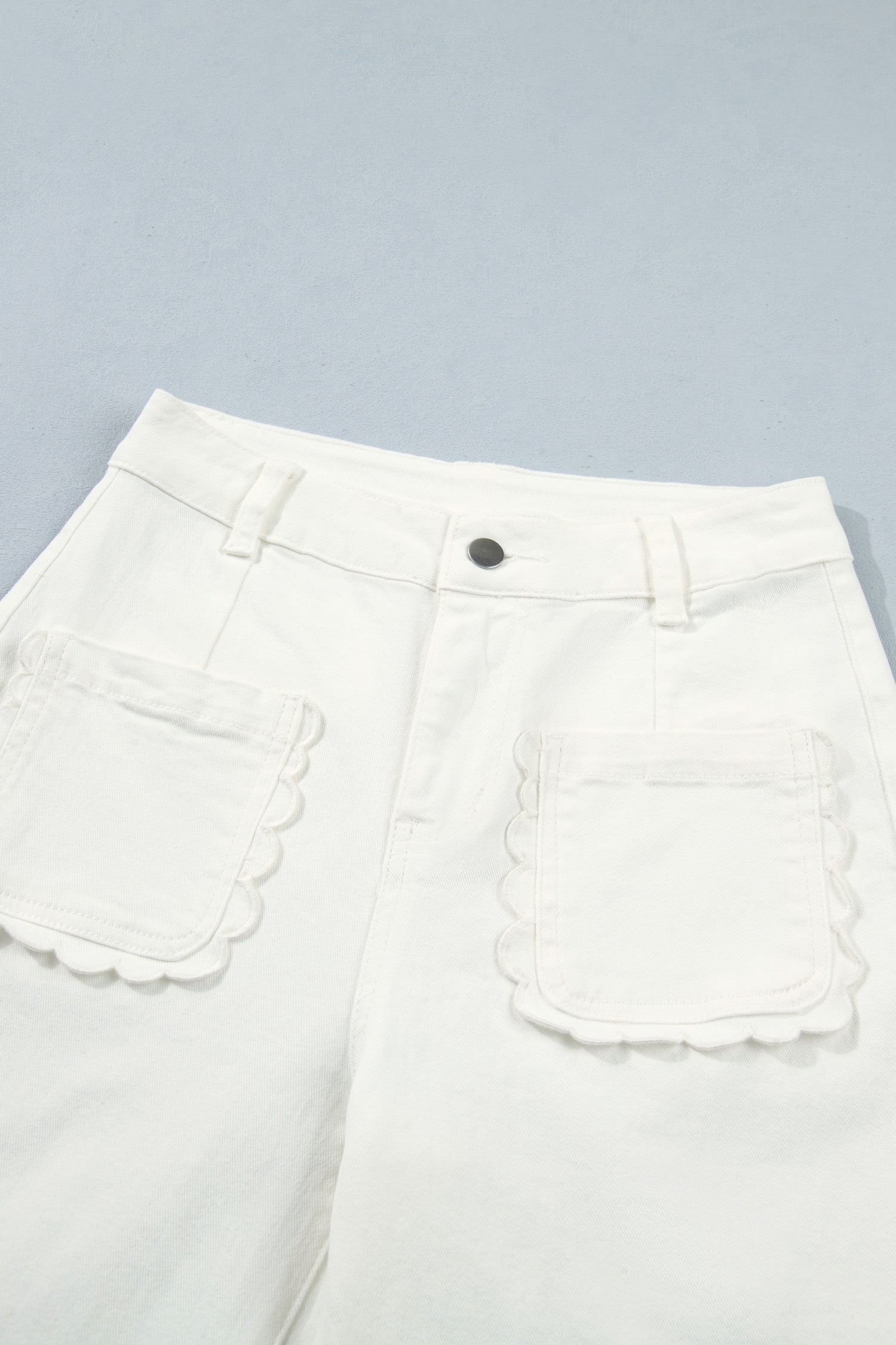 Solid Denim Scalloped Patch Pocket Shift Jeans