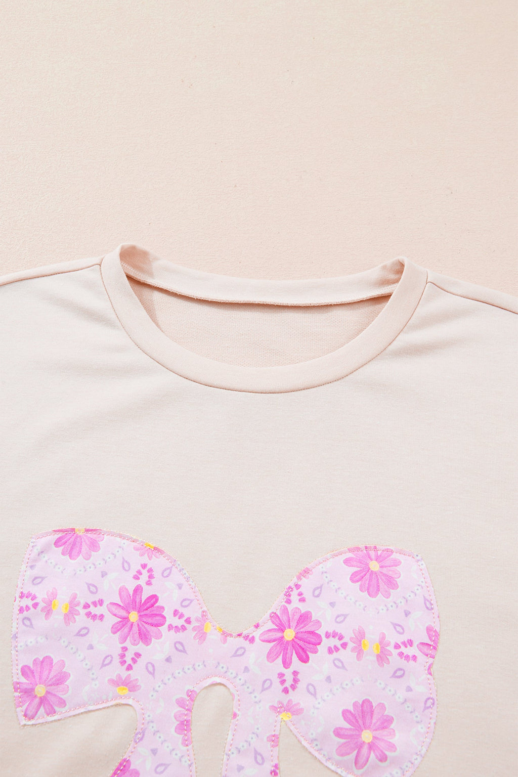 Floral Daisy Bow Patchwork Short Sleeve T-Shirt