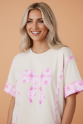 Floral Daisy Bow Patchwork Short Sleeve T-Shirt
