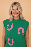 Western Horseshoe Mock Neck Short Sleeve Sweater