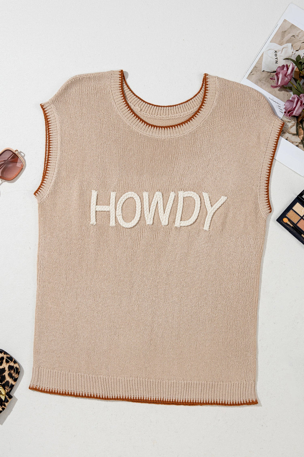 Western HOWDY Contrast Trim Sleeveless Sweater