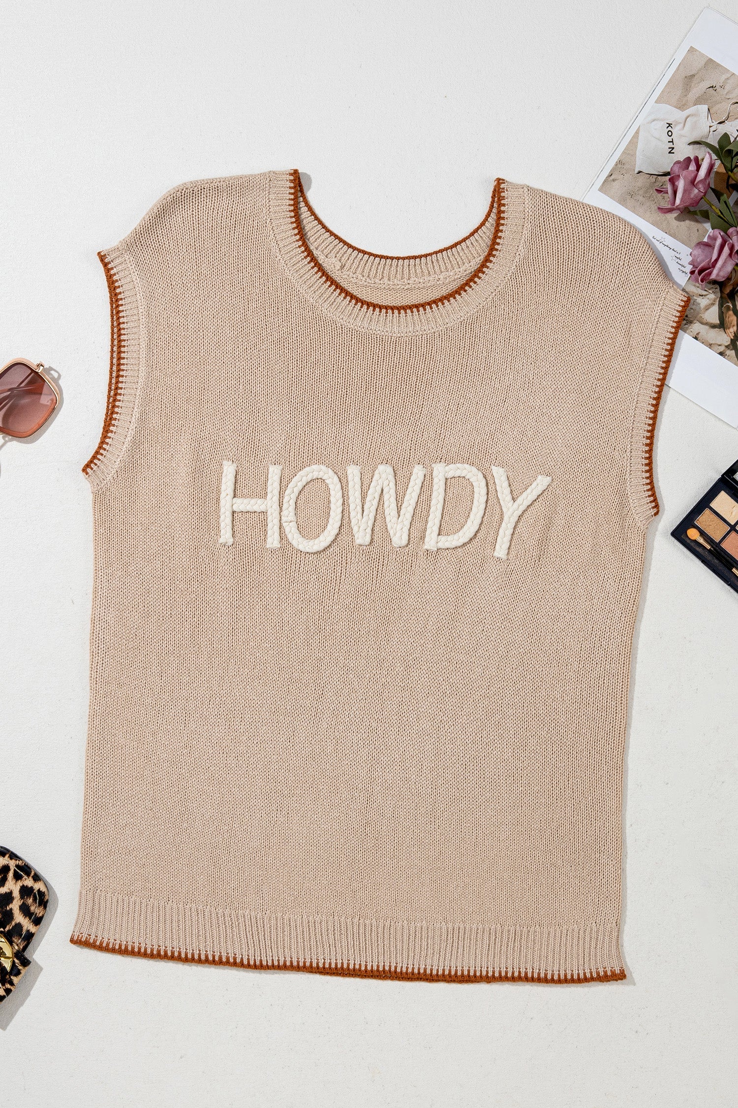 Western HOWDY Contrast Trim Sleeveless Sweater