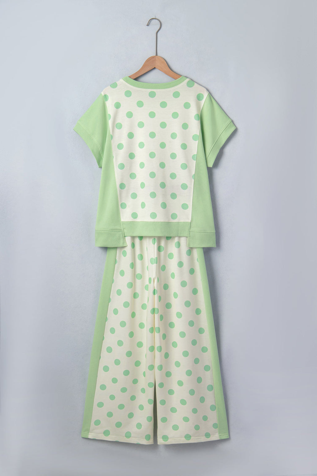 Polka Dot Patchwork Top & Wide Leg Pants Set