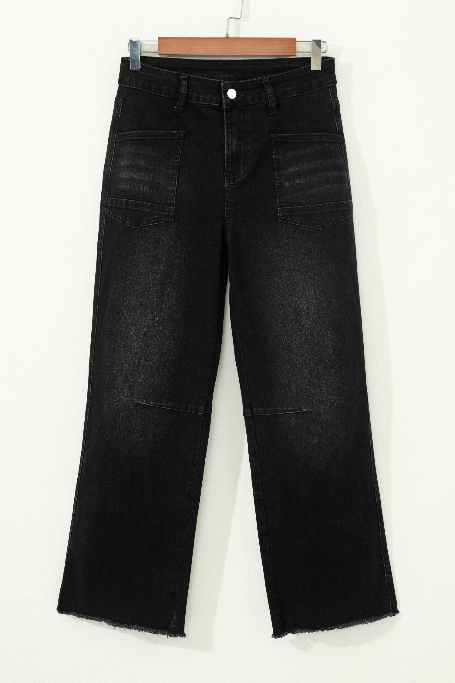 Denim Frayed Hem Cropped Straight Leg Jeans