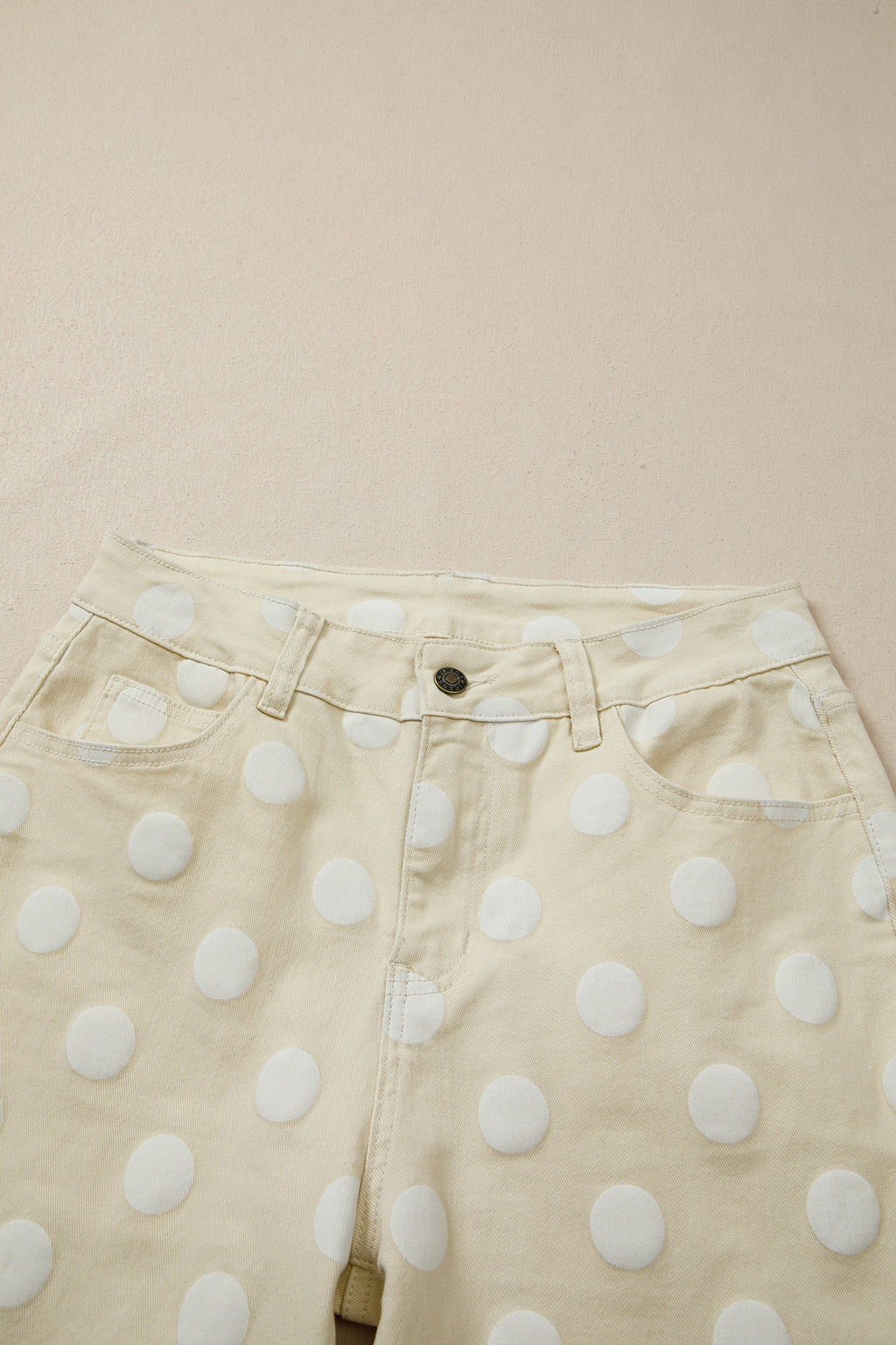 Polka Dot Denim Raw Hem High Waist Jeans