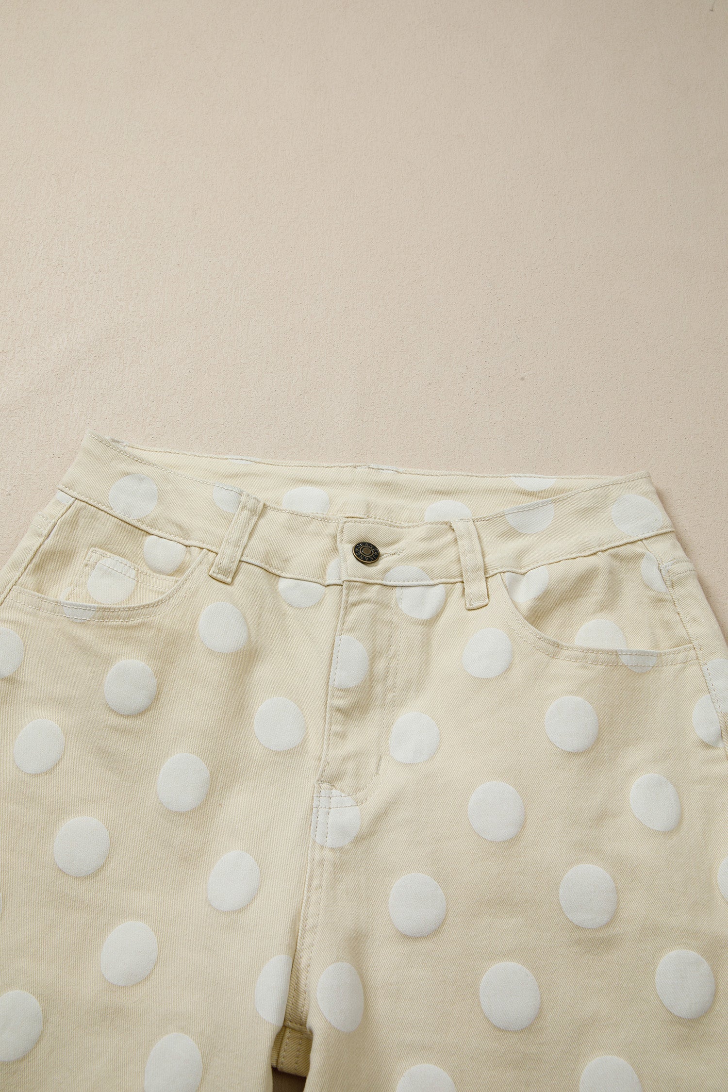 Polka Dot Denim Raw Hem High Waist Jeans